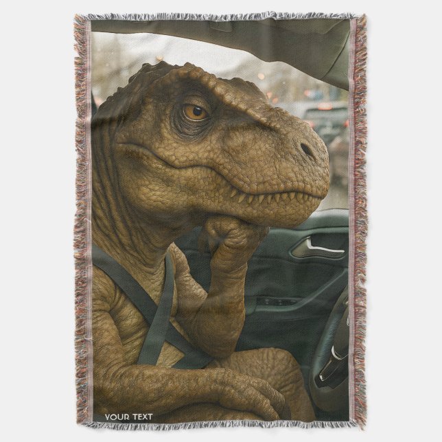 Fantasy Cute  Dinosaur Driving Car Throw Blanket (Front Vertical)