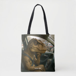 Fantasy Cute Dinosaur Driving Car Tote Bag