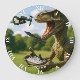 Fantasy Cute Dinosaur Drone Forest Large Clock