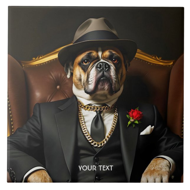 Fantasy Cute Dog Black Suit Tile (Front)