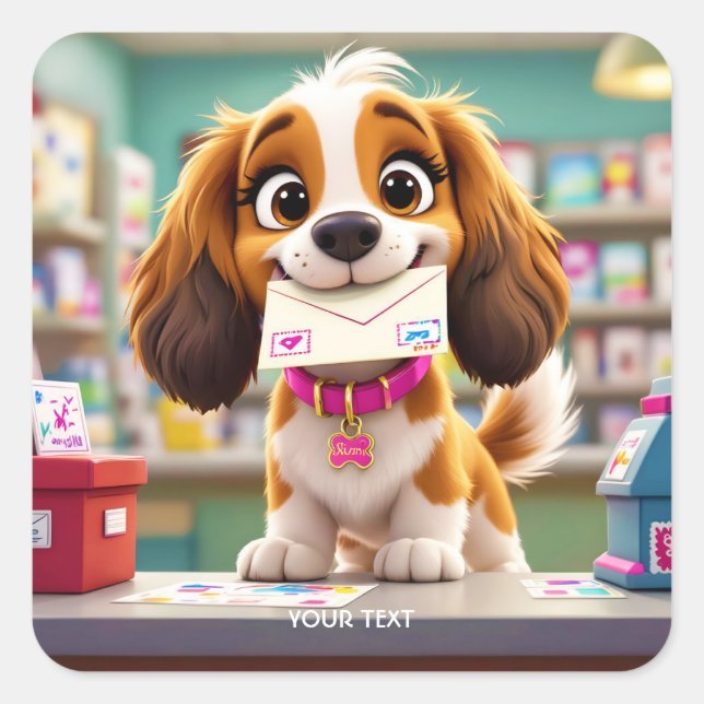 Fantasy Cute  Dog Post Letter Square Sticker (Front)