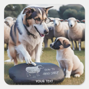 Fantasy Cute Dog Teaching Puppy Square Sticker
