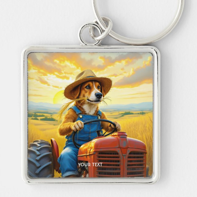 Fantasy Cute Dog Tractor Straw Key Ring (Front)