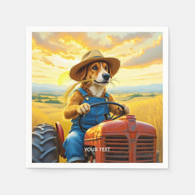 Fantasy Cute Dog Tractor Straw Napkin (Front)