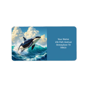 Fantasy Cute Dolphin Sea Clouds Label