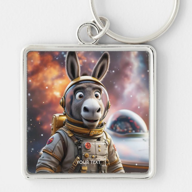 Fantasy Cute Donkey Astronaut Space Key Ring (Front)
