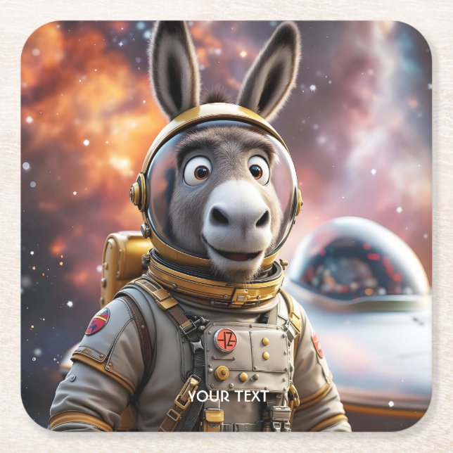 Fantasy Cute Donkey Astronaut Space Square Paper Coaster (Front)