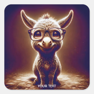 Fantasy Cute Donkey Nerd Glasses Square Sticker