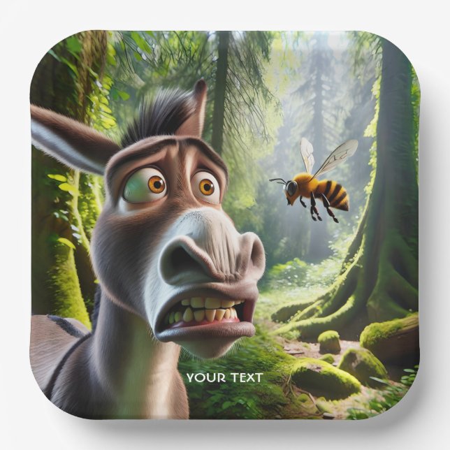 Fantasy Cute Donkey Sting Bee Paper Plate (Front)