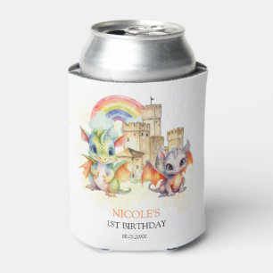Fantasy Cute Dragon Castle Rainbow Kids Birthday Can Cooler