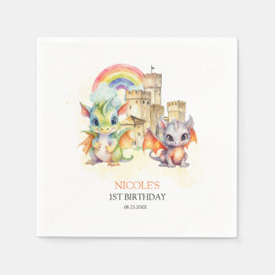 Fantasy Cute Dragon Castle Rainbow Kids Birthday Napkin