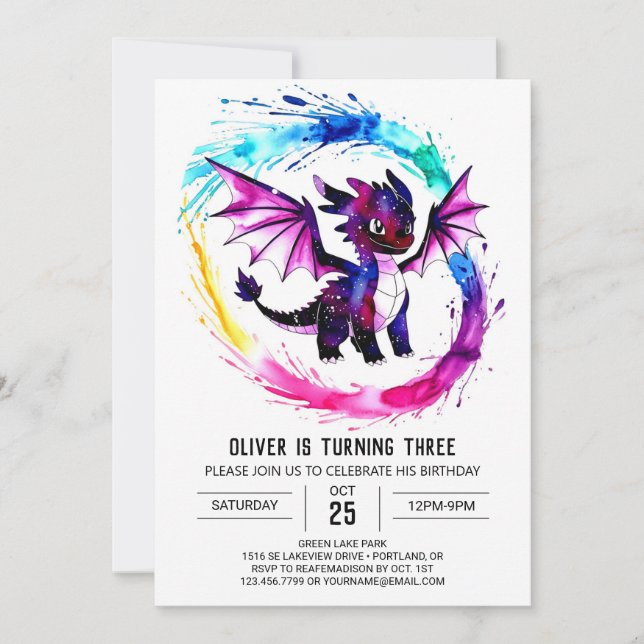 Fantasy Cute Dragon Digital Boy Birthday Invitation (Front)