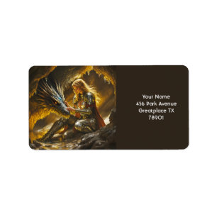 Fantasy Cute Dragon Female Warrior Label