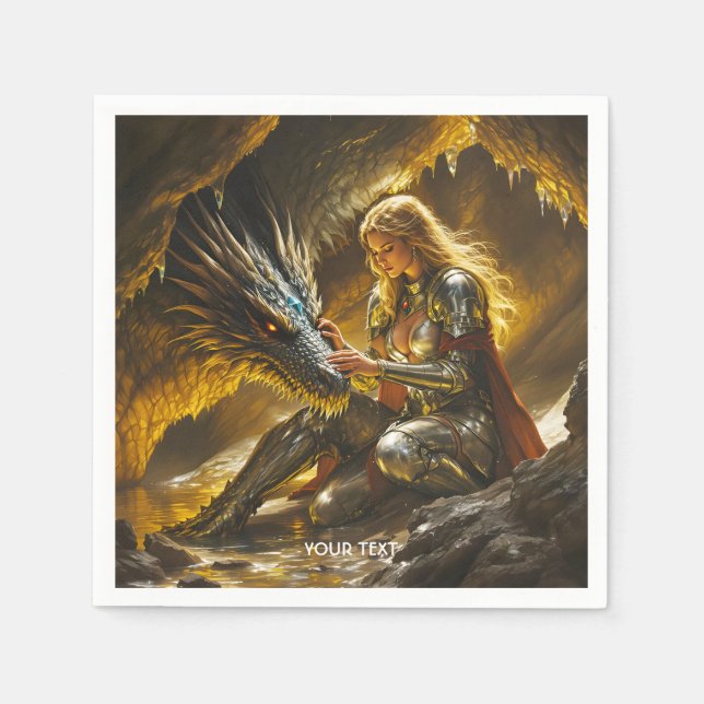 Fantasy Cute Dragon Female Warrior Napkin (Front)