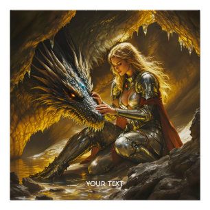 Fantasy Cute Dragon Female Warrior Poster