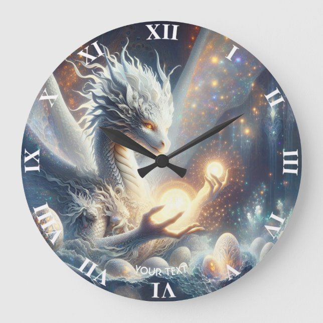 Fantasy Cute Dragon Light Eggs Large Clock (Front)