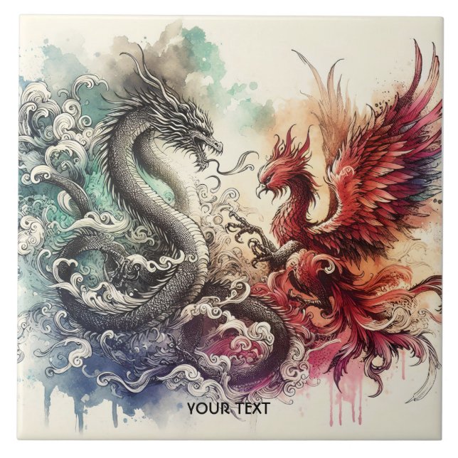Fantasy Cute Dragon Phoenix Ink Tile (Front)