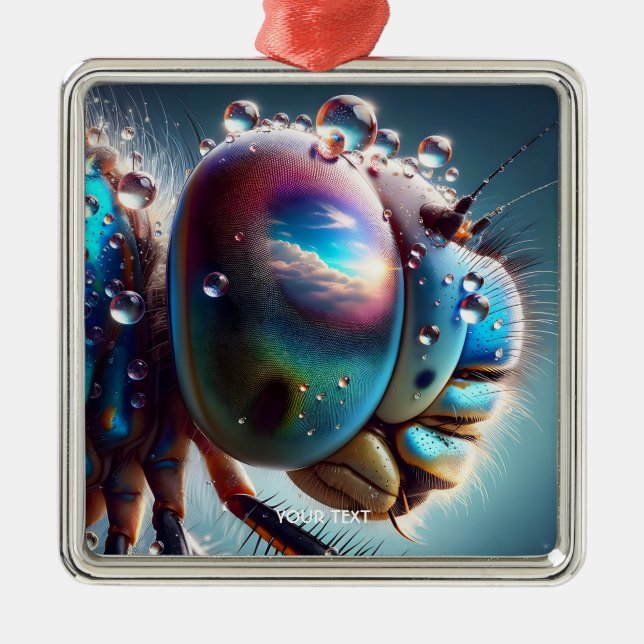 Fantasy Cute Dragonfly Macro Photo Metal Tree Decoration (Front)