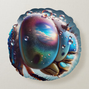 Fantasy Cute Dragonfly Macro Photo Round Cushion