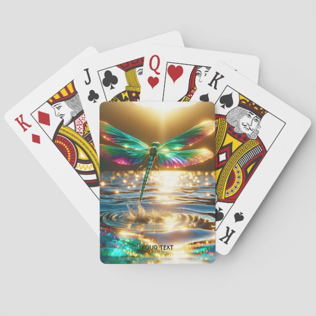 Fantasy Cute Dragonfly Water Reflection Playing Cards (Back)