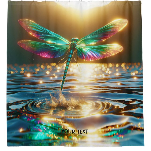 Fantasy Cute Dragonfly Water Reflection Shower Curtain (Front)