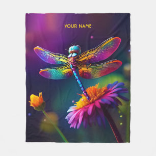 Fantasy Cute Dragonfly With Flower Fleece Blanket