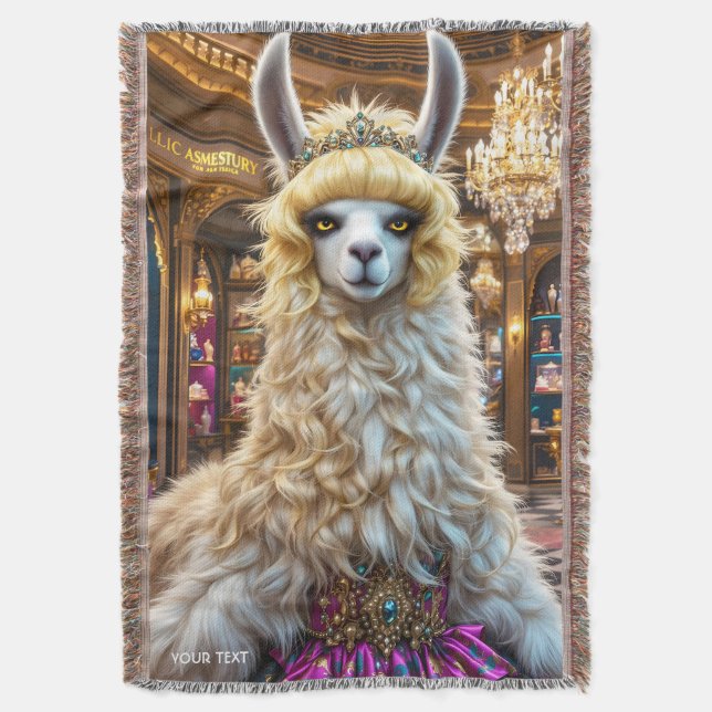 Fantasy Cute Drama Llama Queen Throw Blanket (Front Vertical)
