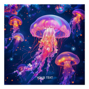 Fantasy Cute Drifting Jellyfish Sea Poster