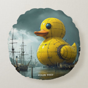 Fantasy Cute Duck War Ship Round Cushion