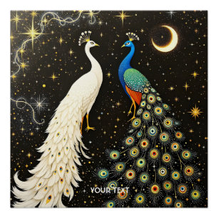 Fantasy Cute Duo Abstract Peacocks Poster