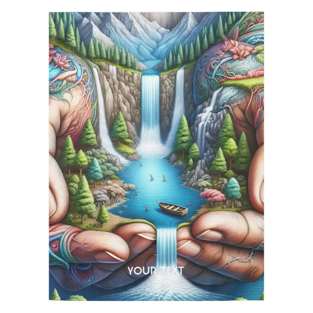 Fantasy Cute Earth Hands Waterfall Tablecloth (Front)