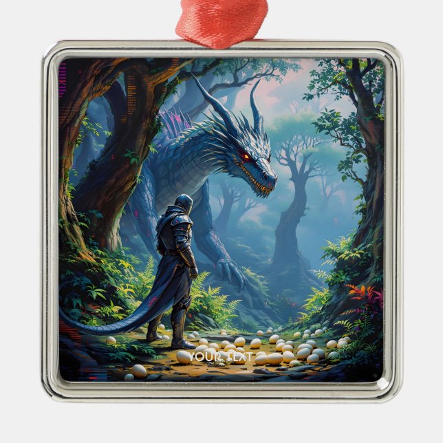 Fantasy Cute Eggs Dragon Knight Metal Tree Decoration (Front)