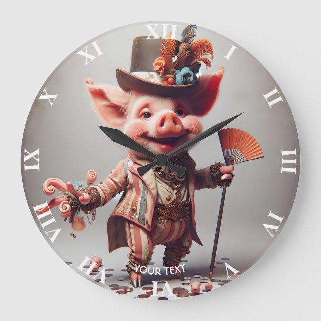 Fantasy Cute Elegant Nice Pig Large Clock (Front)
