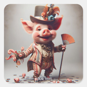Fantasy Cute Elegant Nice Pig Square Sticker