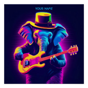 Fantasy Cute Elephant Playing Guitar Poster