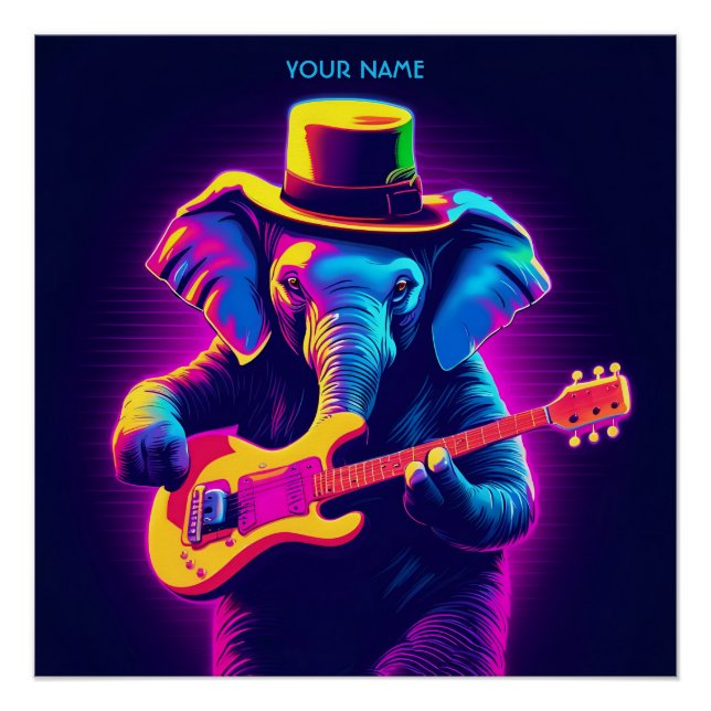Fantasy Cute Elephant Playing Guitar Poster (Front)