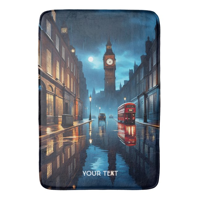 Fantasy Cute Evening London Rain Bath Mat (Front Vertical)
