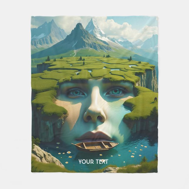 Fantasy Cute Face Meadow Flowers Fleece Blanket (Front)