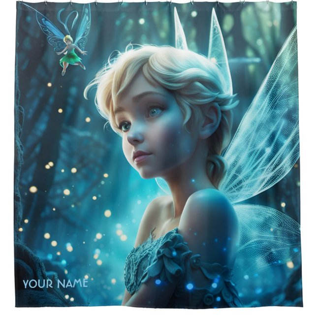 Fantasy Cute Fairy Magic Blue Shower Curtain (Front)