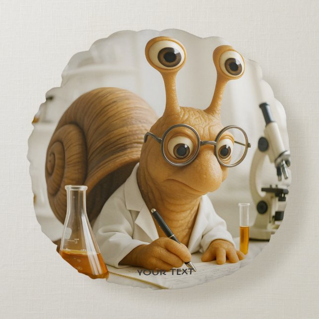 Fantasy Cute Famous Snail Scientist  Round Cushion (Front)