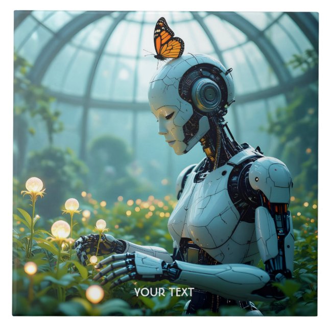 Fantasy Cute Female Robot Garden Tile (Front)