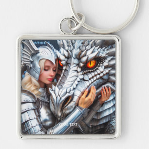 Fantasy Cute Female Warrior Dragon Key Ring