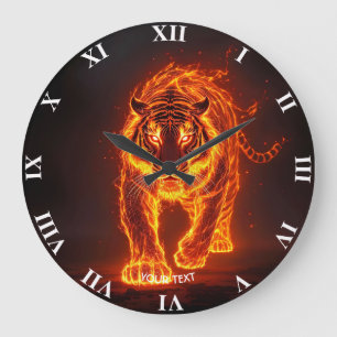 Fantasy Cute Fire Big Tiger Large Clock