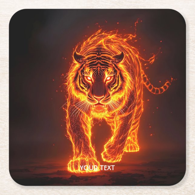 Fantasy Cute Fire Big Tiger  Square Paper Coaster (Front)