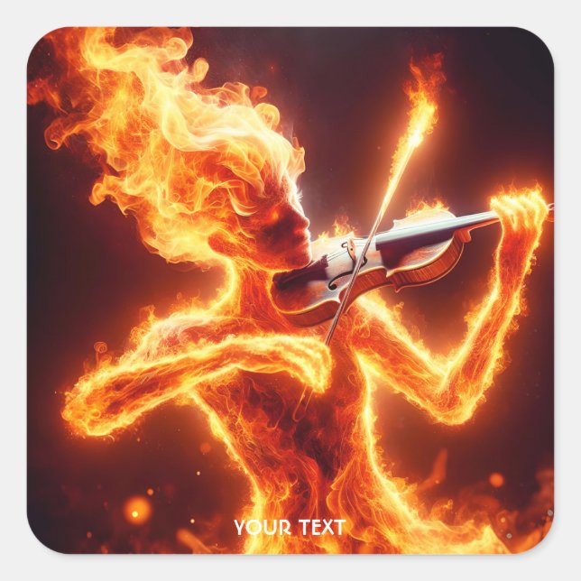 Fantasy Cute Fire Elemental Violin Square Sticker (Front)