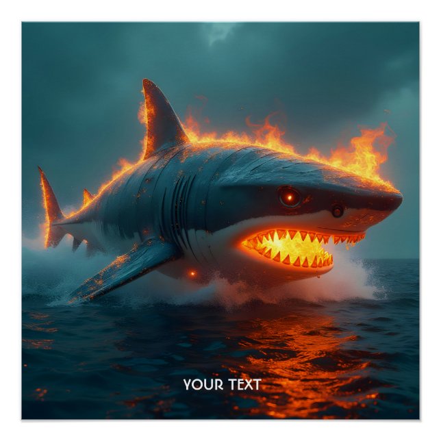 Fantasy Cute Fire Shark Sea Poster (Front)