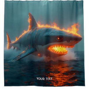 Fantasy Cute Fire Shark Sea Shower Curtain