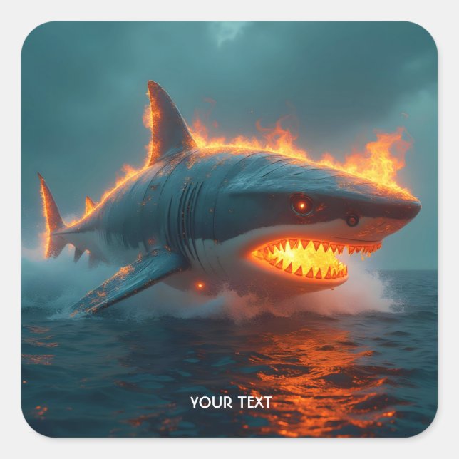 Fantasy Cute Fire Shark Sea Square Sticker (Front)