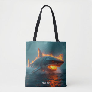 Fantasy Cute Fire Shark Sea Tote Bag