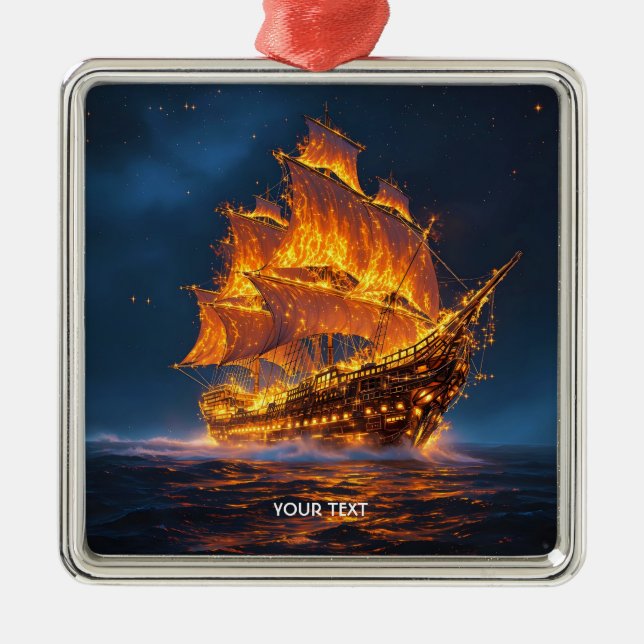 Fantasy Cute Fire Ship Sea Metal Tree Decoration (Front)